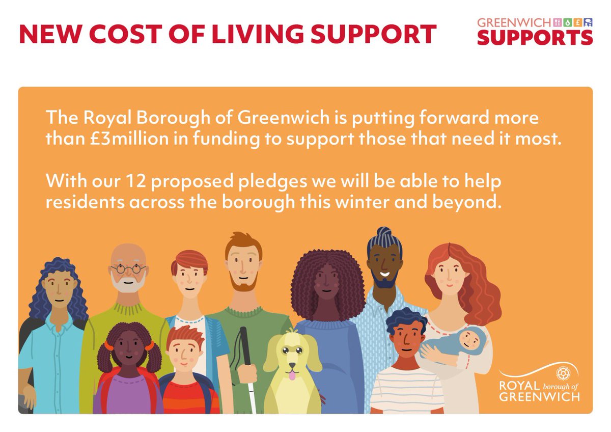 We’re announcing 1️⃣2️⃣ new cost of living actions &amp; a top up £3.2 million battle fund.

Residents &amp; businesses spoke to our cost of living survey. Our scrutiny function hosted a cost of living partner summit.

✅ We listened &amp; are actioning through our #GreenwichSupports campaign.