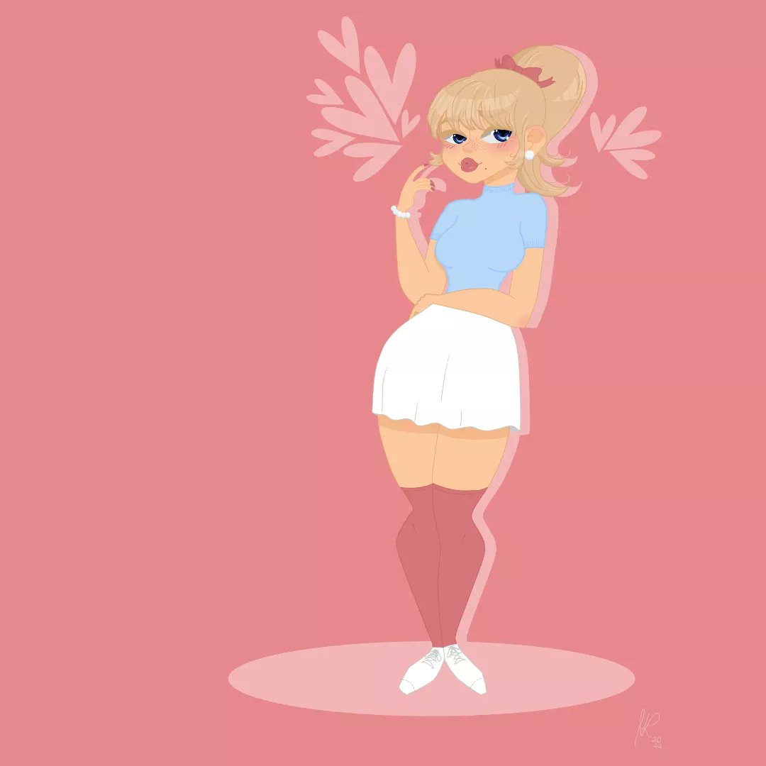 flirty.

#flirt #flirty #pinkart #pinkaesthetic #pinkstockings #whiteskirt #pearls #pearlbracelet #blondehair #blondponytail #medibang #cuteartstyle #cuteaesthetic #characterdesign #cuteartdaily #hearts #digitaldrawing #drawdaily #digitaldoodle #designinspiration #simpleartstyle
