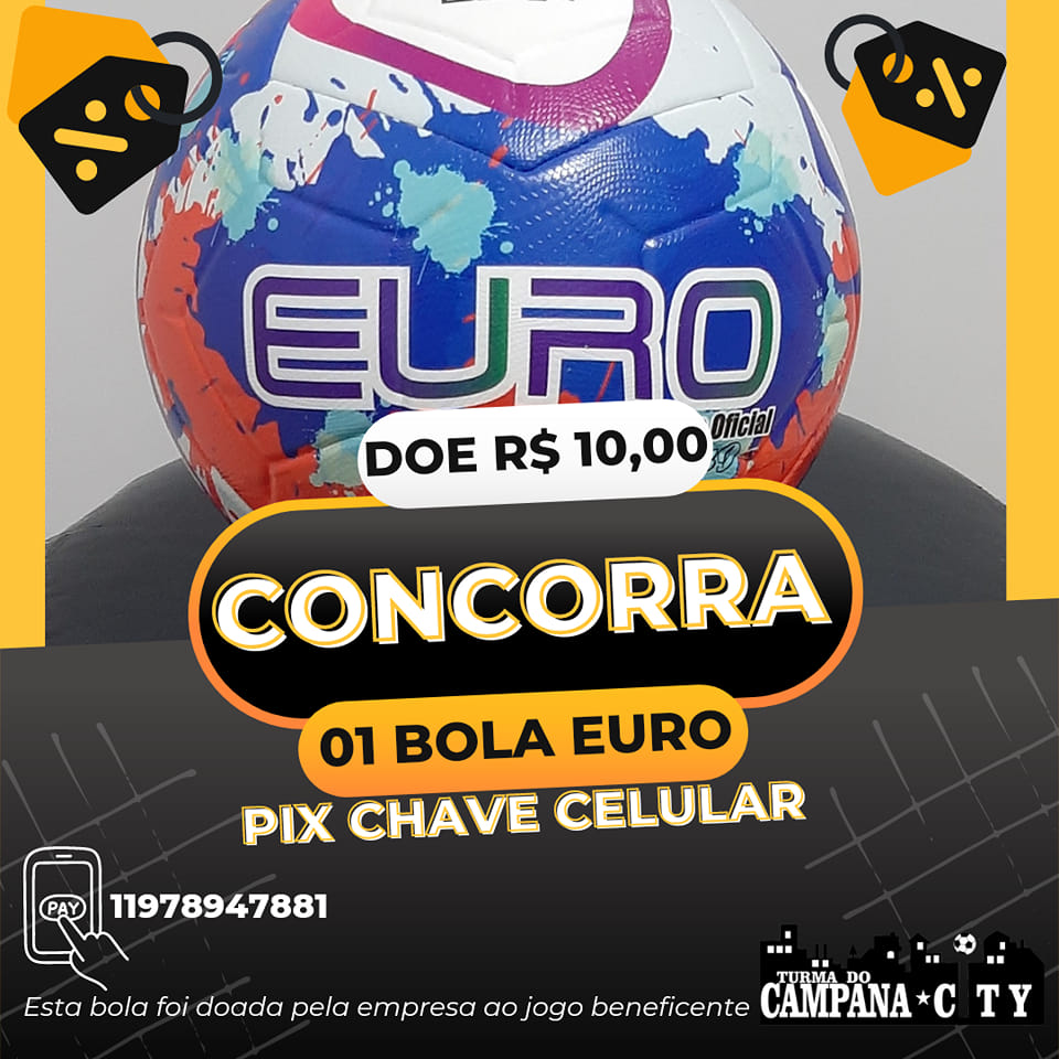 campanacityofc's tweet photo. Doe R$ 10,00 e concorra!
Você ajuda nossas ações sociais e pode ganhar uma bola EURO. 
Regras: Doe via Pix chave celular:⬇️
11978947881
Siga  turmadocampanacity e campanamusicgol 
Na doação via pix escreva: Quero a bola + seu @.
No sorteio usaremos ID+@ descrito na doação. https://t.co/0mmE5JZcNX