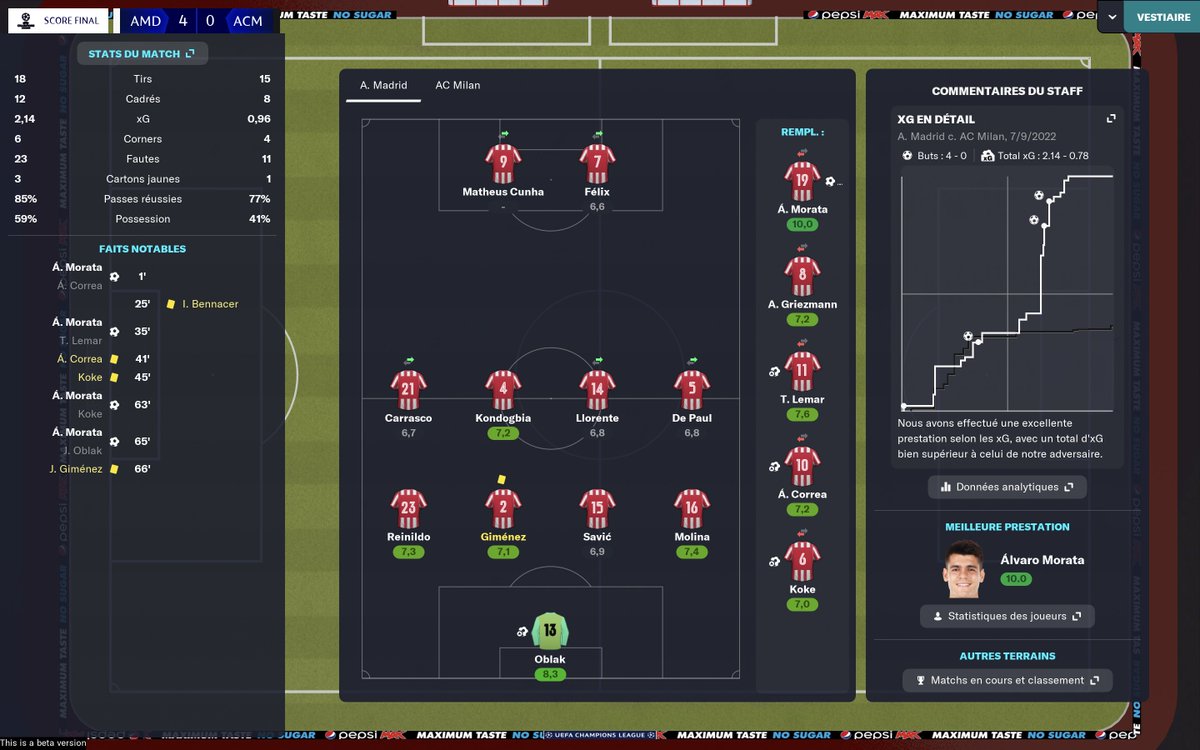 JoseSoares_eLS's tweet photo. La petite musique de la champions … a son petit effet, il faut bien l’avouer 🤩 Le 4-4-2 bloc bas est efficace et ça fait plaiz aussi 🥰#FM23Beta #FM23Features https://t.co/EBYz073whf