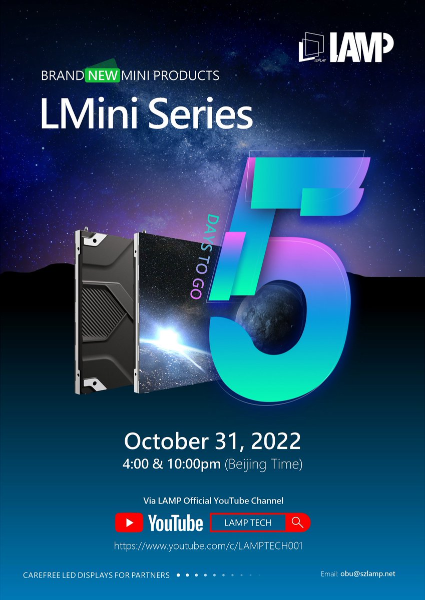 Don't miss the opportunity to get the first glimpse of the masterwork of LAMP's latest groundbreaking technology. See you in 5 days!

#miniled #leddisplay #microled