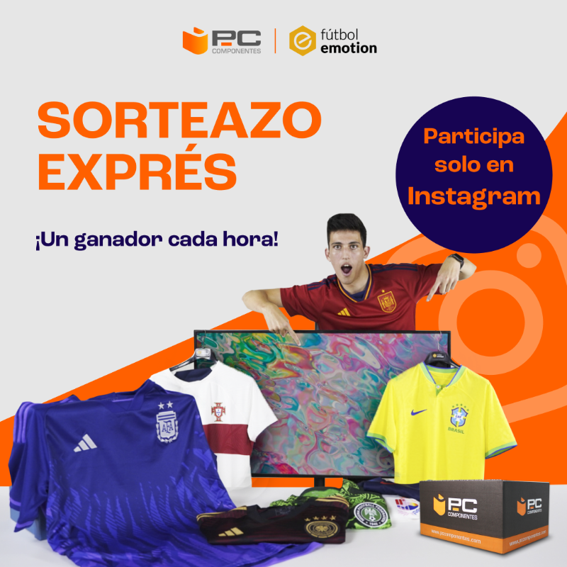 pccomponentes's tweet photo. 🔥¡SORTEAZO!🔥 ¡SOLO HOY!

📅 Quedan 24 días para el Mundial, pero tú puedes tenerlo todo listo para verlo con nuestros ENVÍOS en 24 HORAS 🚚💨

¡Si no quieres esperar, GANA uno de estos premios junto a @futbolemotion! ¡Un ganador cada HORA de 13h a 22h!⏰

RT🔃
Participa AQUÍ 👇