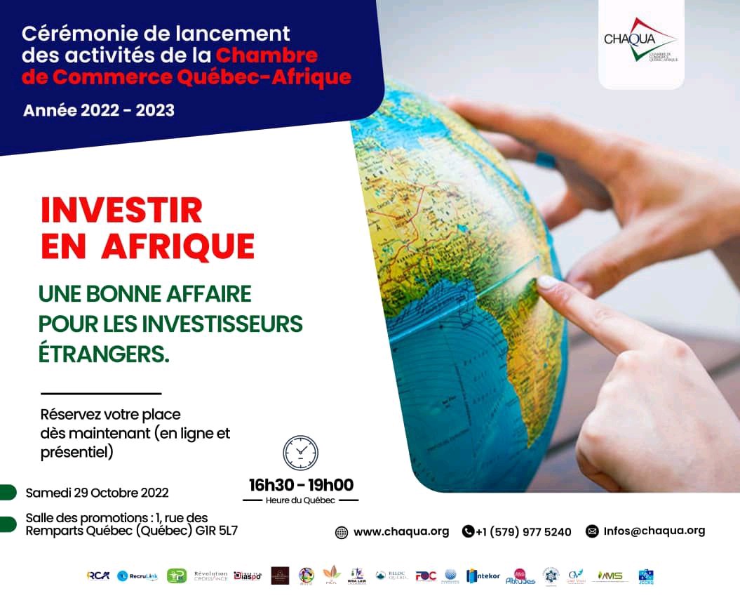 SommeilDu's tweet photo. l'Afrique regorge d'opportunités d'investissement gigantesque et pluri- sectoriel. 

Soyez des nôtres lors du lancement des activités de la chambre au Canada pour découvrir les potentialités et opportunités d'investissement en Afrique et au Rwanda.
https://t.co/tqk4xCPdRy https://t.co/eQYMT6EHJV