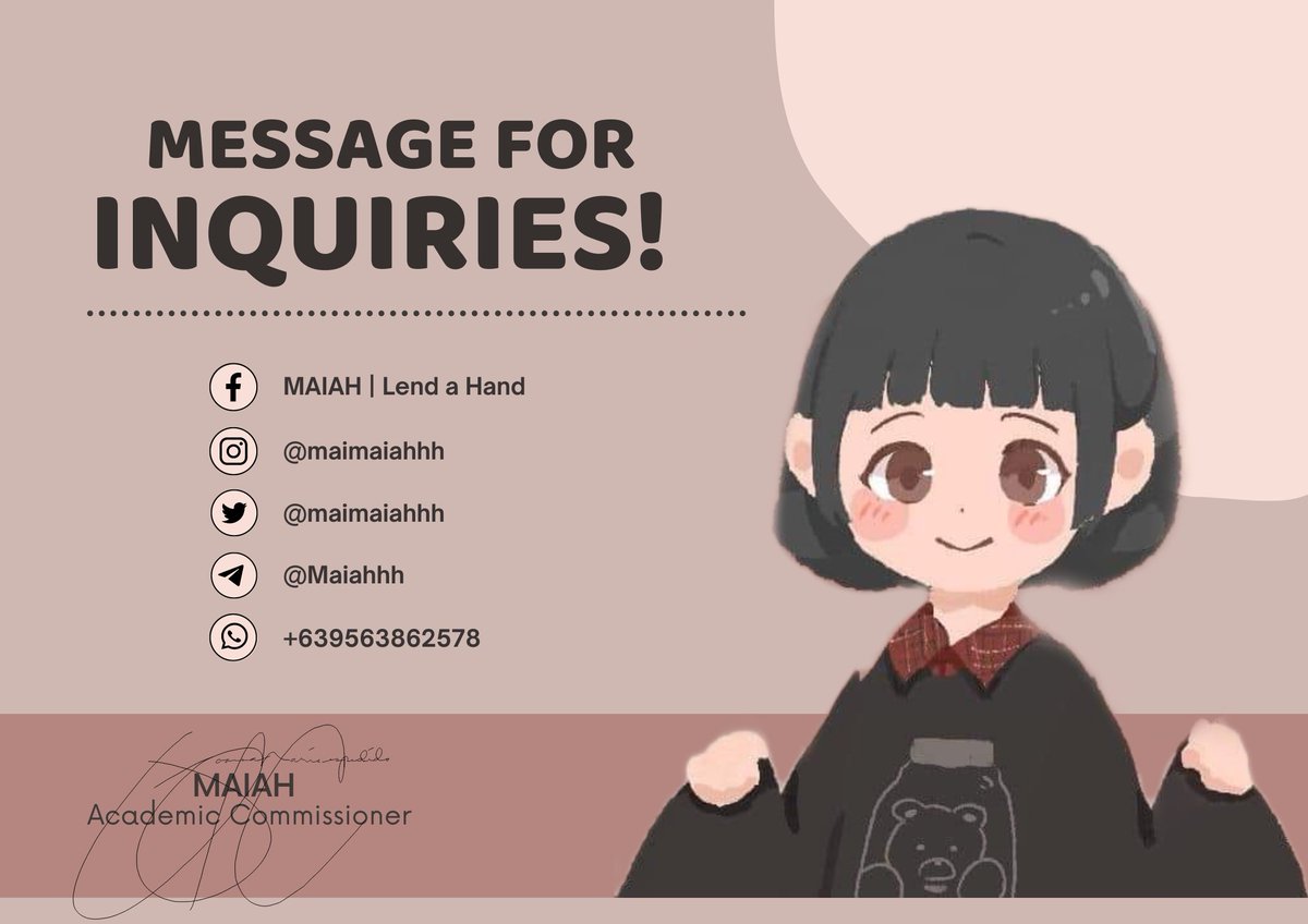 maimaiahhh's tweet image. Just dm me for high-quality work &amp;amp; a guaranteed 90-100% score. Proofs of legitimacy are on my timeline; feel free to check it out. Follow me as well to view more warranties of successful transactions!

Price varies depending on the deadline, difficulty lvl, &amp;amp; length of the task.