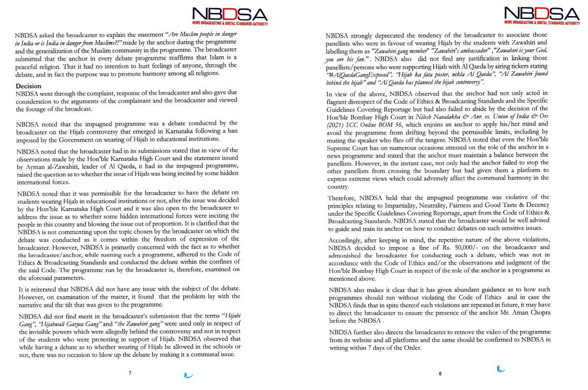 jeet561942's tweet photo. Basis a case I filed &amp; argued, News Broadcasting &amp; Digital Standards Authority (NBDSA) has slapped a Rs.50,000 fine on News18 India for linking Muslim female student protestors with terrorism. News 18 ordered to train Aman Chopra on how to conduct debates on sensitive matters. https://t.co/eYbsCZcTNb