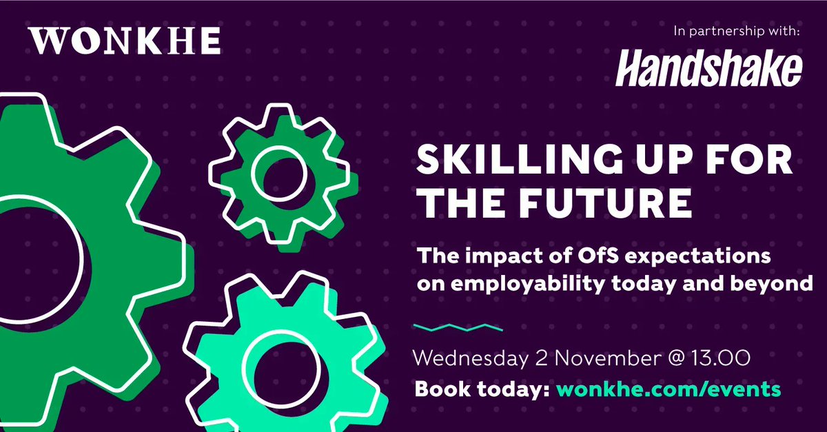 What can you expect to hear about in our 'Skilling up for the future' event? 🤔 ✅ Embedding employability within institutions ✅ Discusssing the changing needs of employers ✅ Major challenges and opportunities for HE careers Sign up at: buff.ly/3ShNqKJ