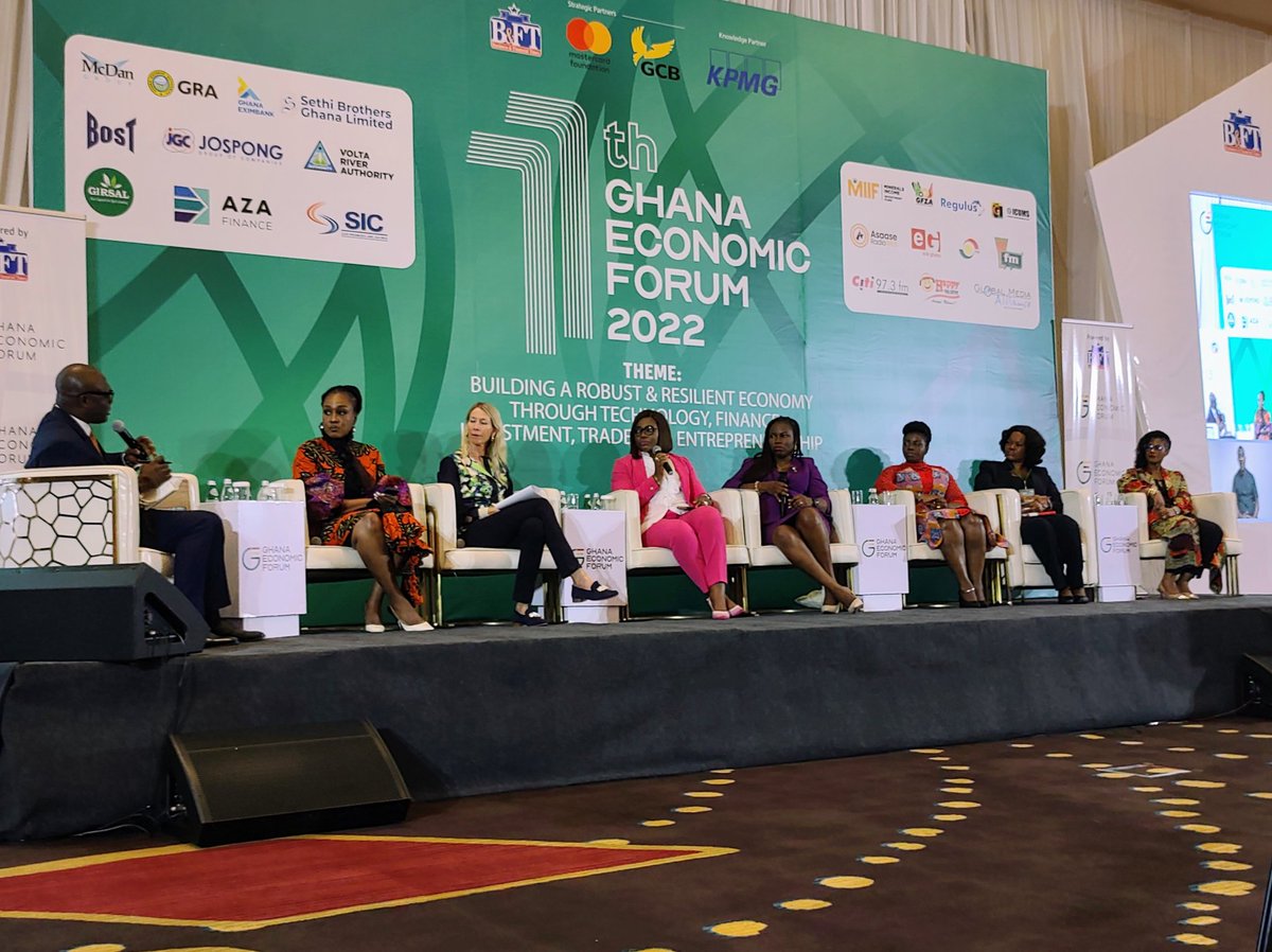 bftghana's tweet photo. #Underway...First plenary session. "Women in business: overcoming critical hurdles to building sustainable products and brands for national development" #GEF22 #GhanaEconomicForum22 powered by @bftghana in partnership with @MastercardFdn, @GCBBankPLC, and @KPMG https://t.co/MoYopfdKkC