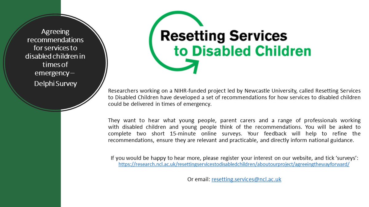 RStDC_research's tweet photo. Take part in our national survey and have your say. Agreeing recommendations for services to disabled children in times of emergency. Register online: https://t.co/u7aLbBmjPV https://t.co/8jGnoWMQBG