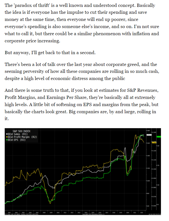 TheStalwart's tweet photo. THE PARADOX OF GREED

In today's @Markets newsletter, I wrote about something that's bothered me about the "greedflation" discussion and what happens when everyone tries raising prices and expanding margins at the same time.

Sub to the newsletter here:

https://t.co/Pl5nZqsNJq https://t.co/Wmh35mf0c7