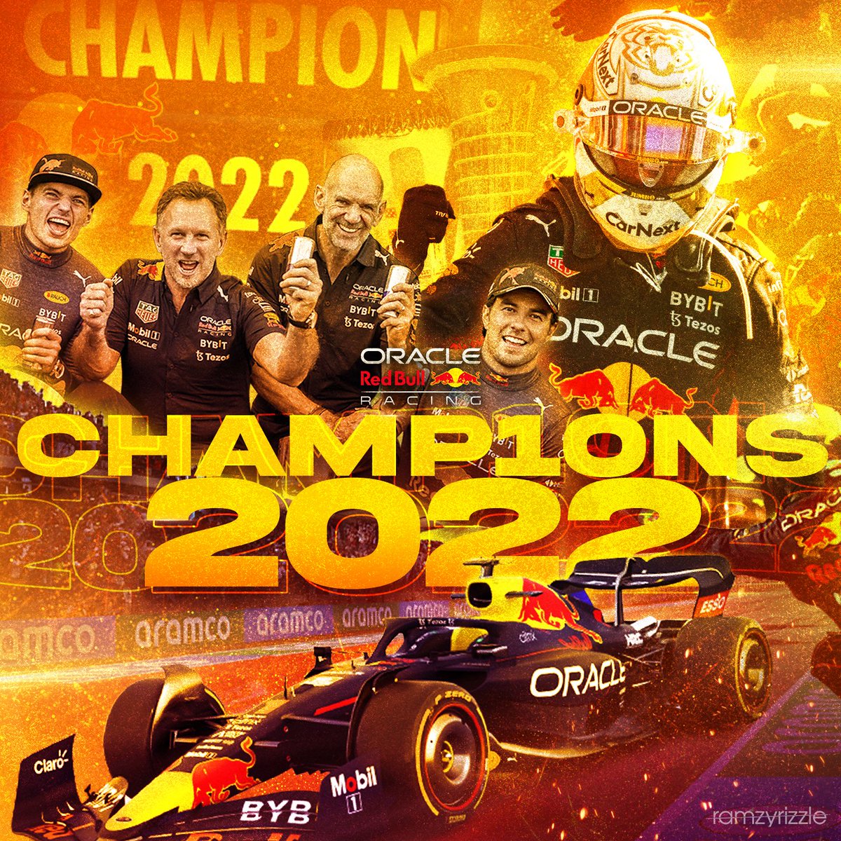 ramzyrizzle's tweet photo. MAKE IT A DOUBLE! 🏆🏆

Congrats to @redbullracing   for bagging both the World Drivers' and Constructors' Championships!

Really had fun throwing this one together. Decided to go with a driverless RB18 to let it have its own spotlight 😅 https://t.co/zydIMC3taF