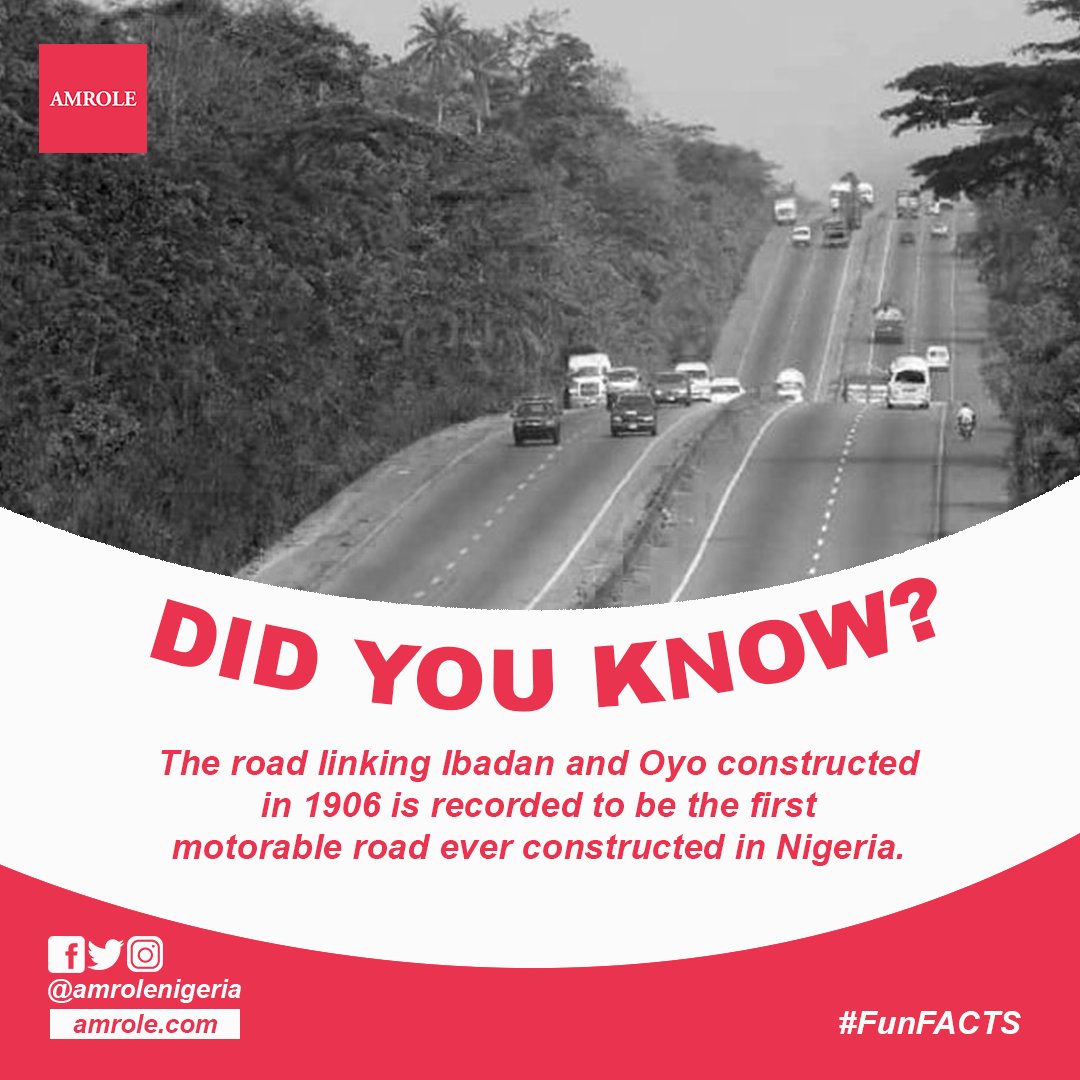 Amrolenigeria's tweet photo. Among the many firsts for the City of Ibadan is the first motorable road in Nigeria!
#ibadan
#funfactswednesday
#didyouknow
#amrolenigeria https://t.co/7eAnhnAZQ1