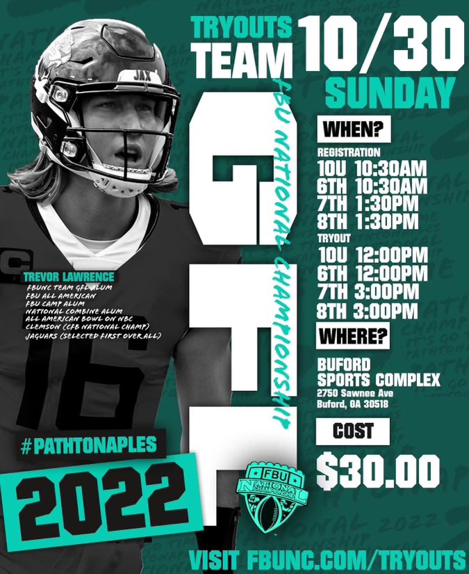 Tryouts this Sunday! 7th Grade FBU. If you have what it takes to be the best come show us!!