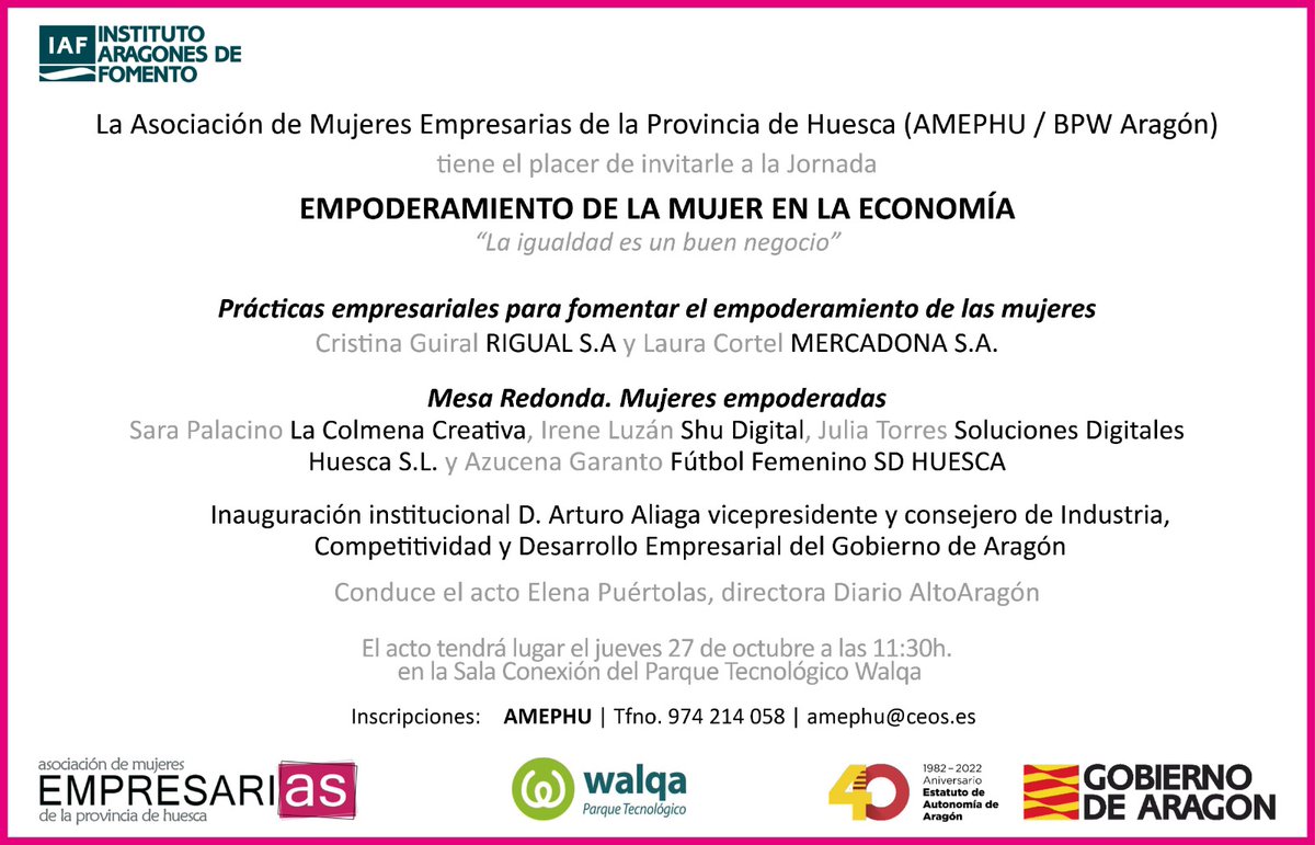 🗣️🗣️27/10 Jornada @Amephu 'Principios para el Empoderamiento de las Mujeres (#WEPs)' con Cristina Guiral de @RIGUALSA y @CortelLaura de @Mercadona 🗓️27/10 ⏰11:30 a 13:00 📍Sala Conexión @WALQAPT Seguir en directo la jornada en youtube.com/channel/UCPsnb…
