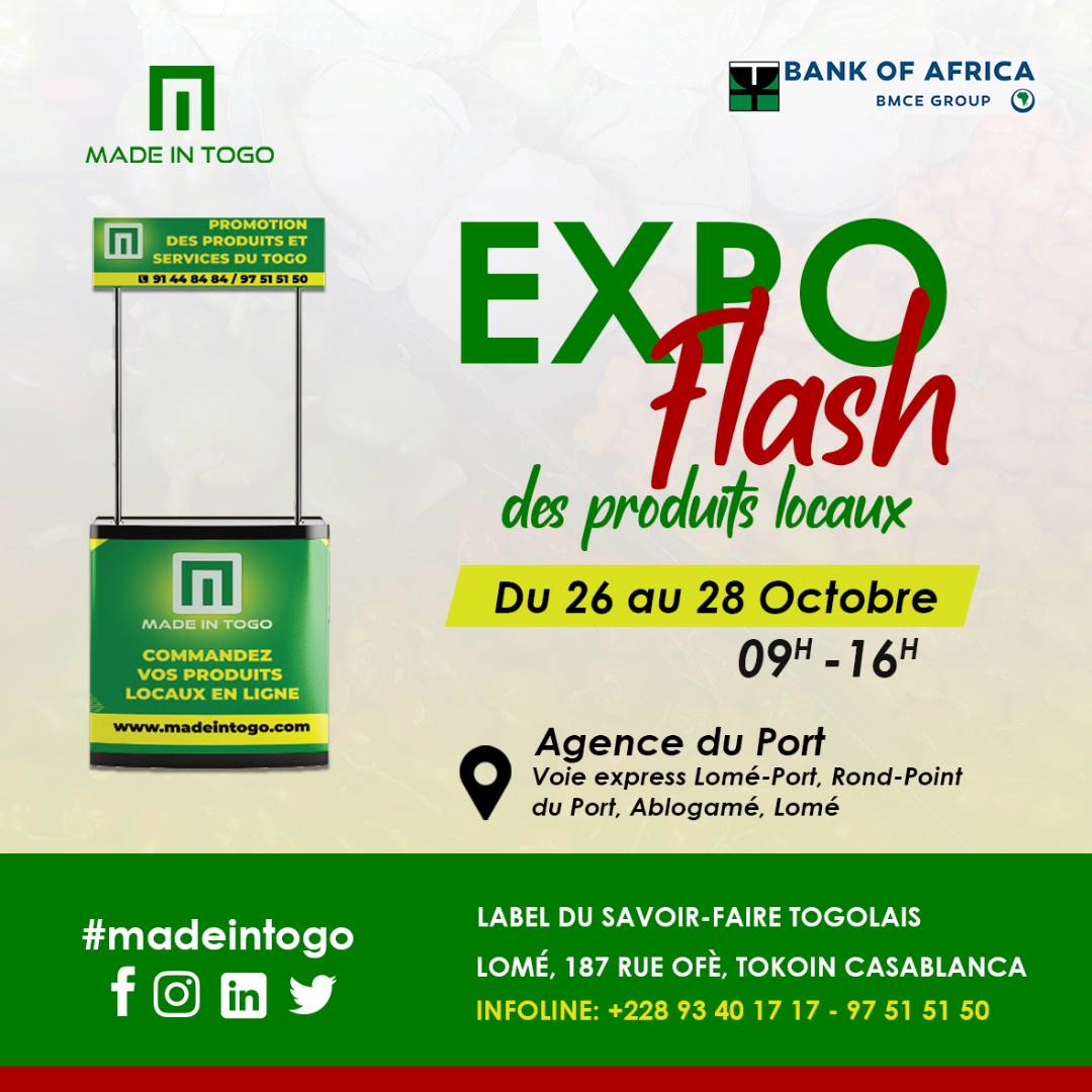 madeintogo_com's tweet photo. #Expoflash des #produits #locaux en cours en ce moment aux agences Principales & Port de la #BOA Faites un tour pour (re)découvrir les produits #MadeinTogo qui vous assurent "santé & bien-être".
+228 93441717 | 91448484 | https://t.co/ArztHY36cT
#ConsommerLocal #Togo
@LaTeam228 https://t.co/hsbjPdvhyW