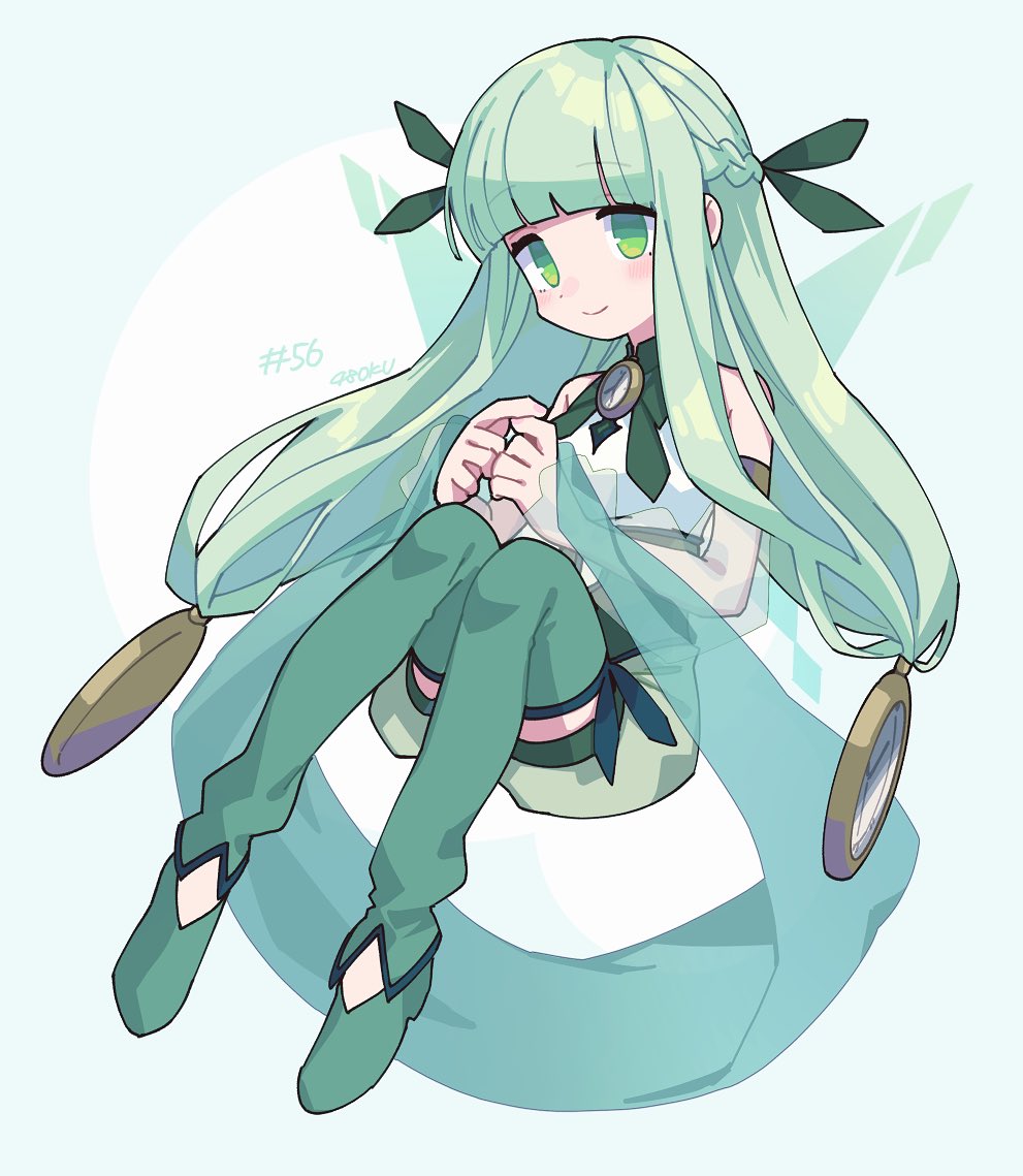 1girl solo green eyes green footwear long hair bangs green hair  illustration images