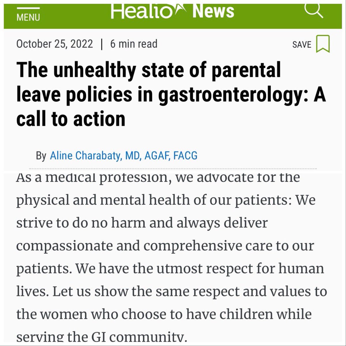 🧵1/ 📣 A call to action to develop comprehensive & fair #MaternalLeave #ParentalLeave policies in the field of #GI #GITwitter ✅ this Editorial & 🧵& Join this convo: Together, We can do better for #WomenInGI #GIFellows #ParentsInGI 🔗@HealioGastro 👉🏼bit.ly/3zfA2QE