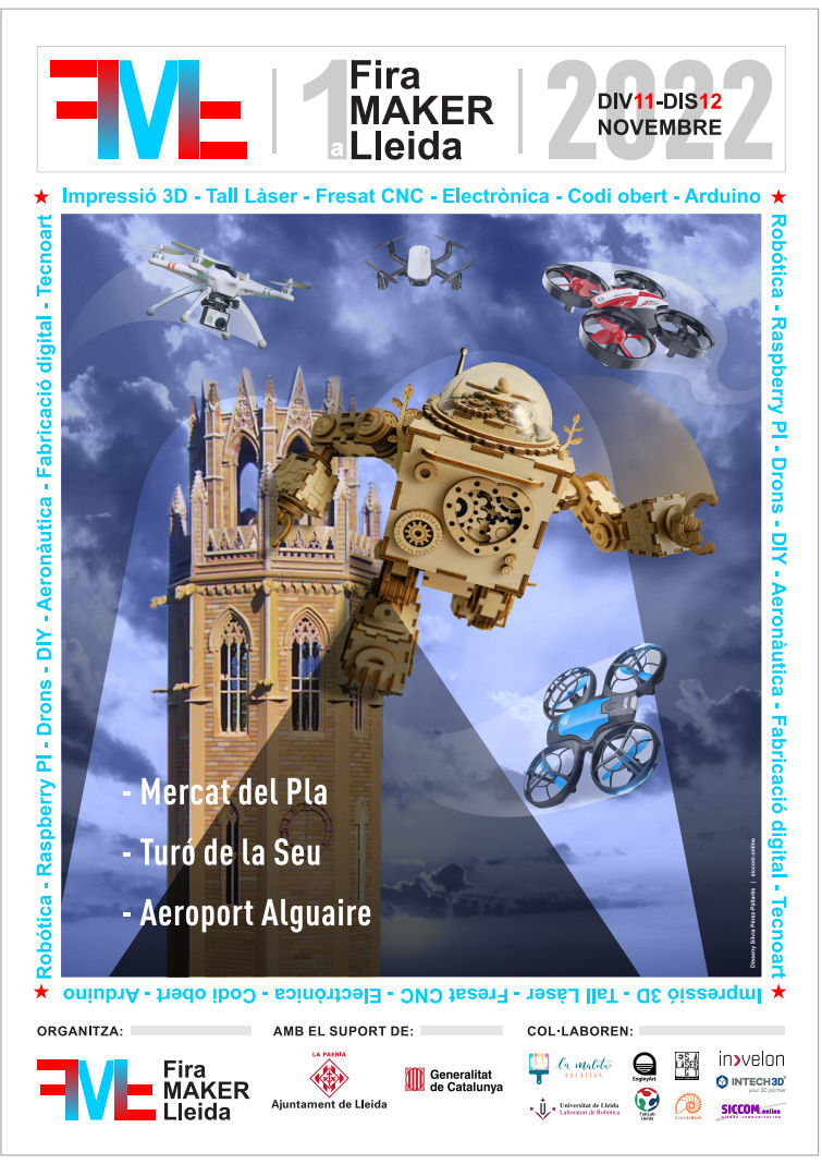 firamakerlleida's tweet photo. 🔴📢 Primera Fira Maker de Lleida!
T'interessa l'impressió 3D, robòtica, tall làser, aeronàutica, y similars? Aquesta fira és per tu! Els dies 11 i 12 de novembre al Mercat del Pla podràs gaudir d'una gran experiència amb els estands i podràs interactuar amb aquestes tecnologies! https://t.co/s2KEjC9xV8