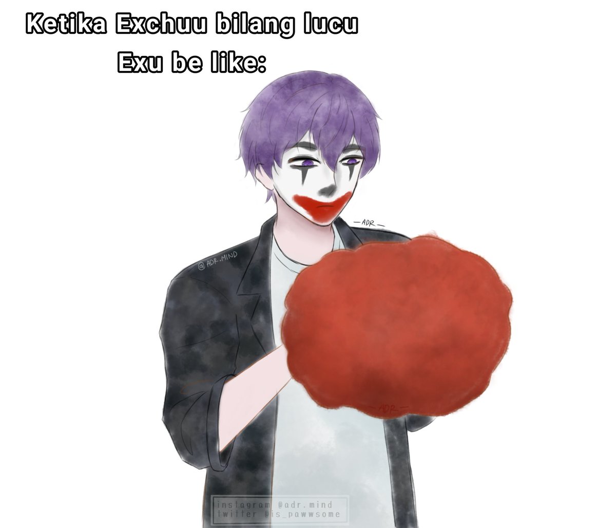 is_pawwsome's tweet photo. •Clown Exu•

@exelesist : "Aku kira aku keren, ternyata aku badut"

Ga papa, hidup ini sudah dipenuhi dgn kebadutan🤡

#exchuu #exarts #exelesist #fanart #Vtuber #artidn #zonakaryaid https://t.co/9x565XXuOc