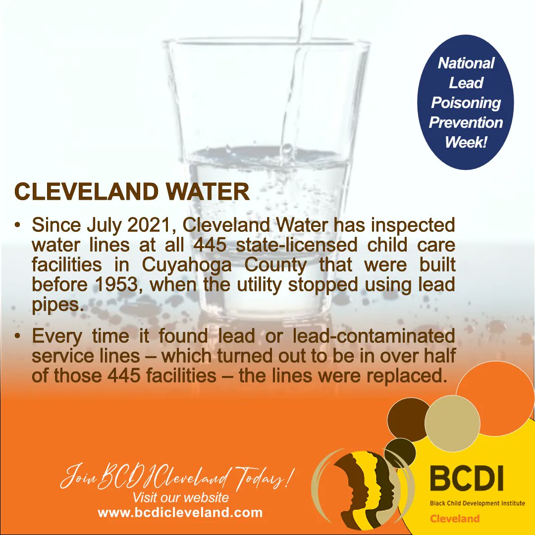 ClevelandBCDI's tweet photo. CLEVELAND WATER - Since July 2021, Cleveland Water has inspected water lines at all 445 state-licensed child care facilities in Cuyahoga County - lead or lead-contaminated service lines in over half of those 445 facilities – were replaced. #leadawarenessweek https://t.co/d2wvxOG9ql