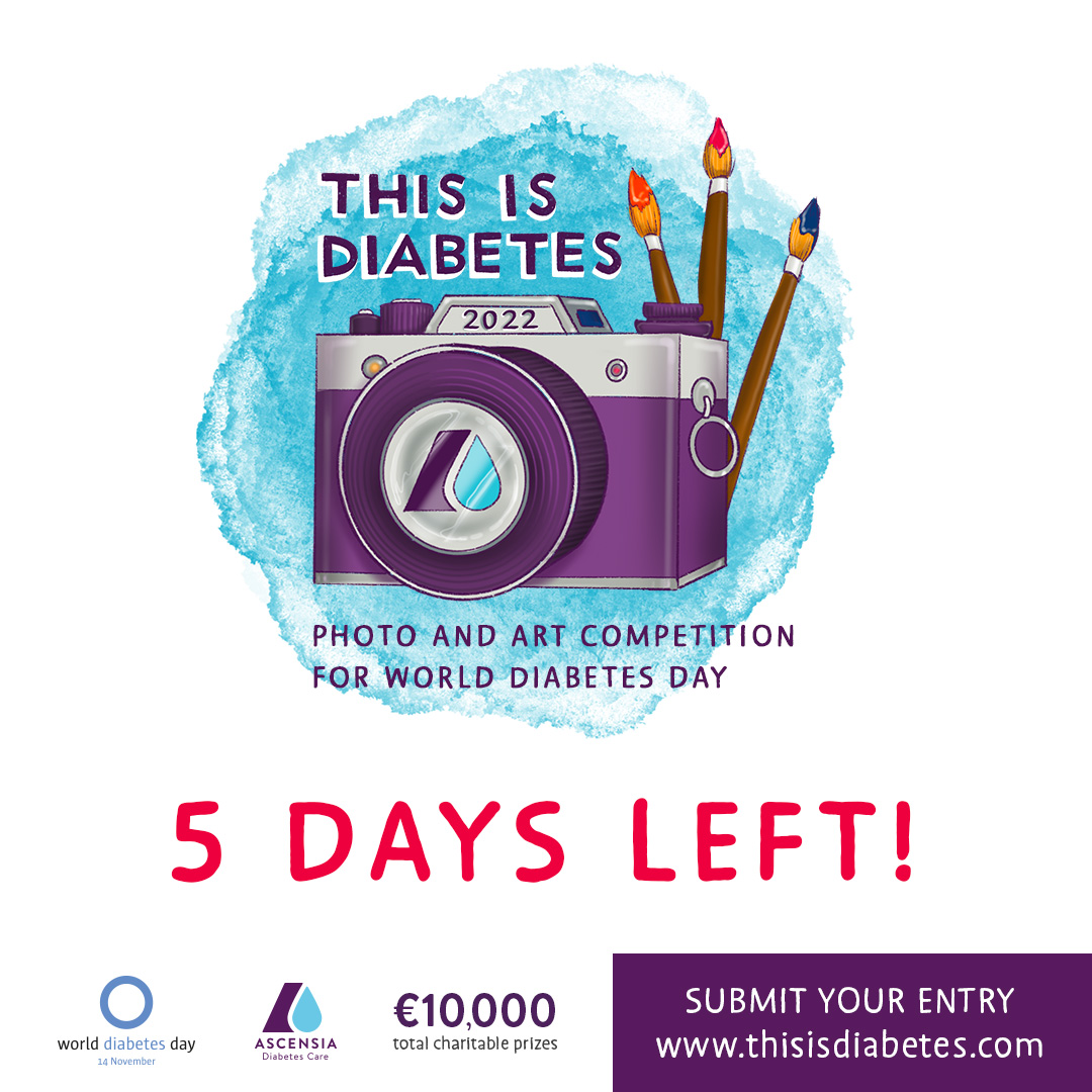 Remember that there are only 5 days left to enter for a chance to win up to 6,000 euros to be donated to the charity of your choice.

Visit our website thisisdiabetes.com to find out more and submit your entry.

#diabetesart #diabetesphoto #WDD2022 #diabetescompetition
