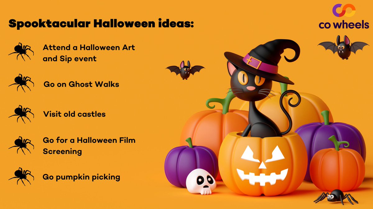 Not a person who enjoys going to parties? Okay, but we won't let you be a lazy bone. ☠️ 🦴 Here's our list of some spook-tacular ideas to make your Halloween eerie-stistible. 👻🤩 

And, of course, you can always go there with Co Wheels. 🚗

#halloweenevents #halloweenactivities