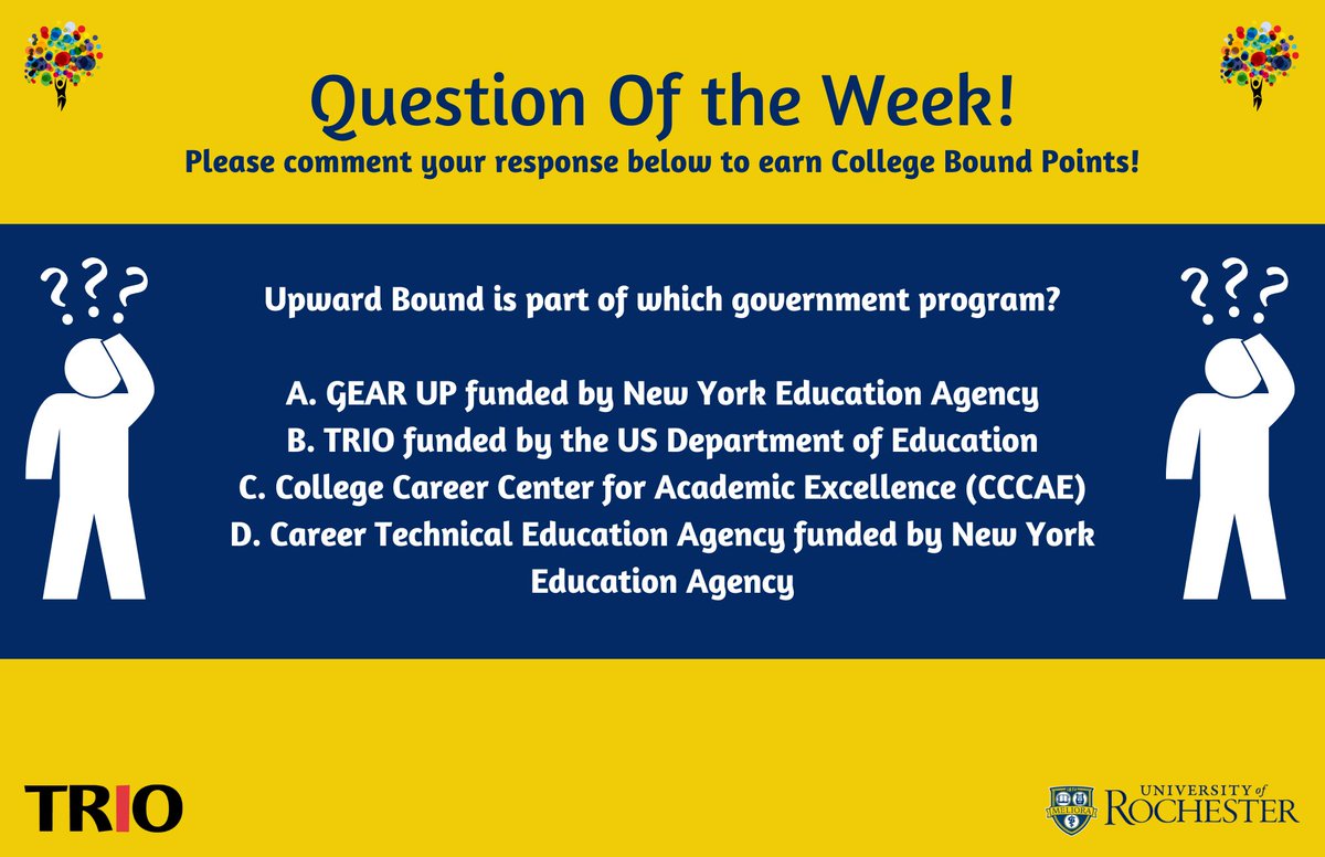 UR_CollegeBound's tweet photo. Don't forget to answer this week's question to earn College Bound points for trips and spending on our Merch Store! https://t.co/Iviq0Uj8qT