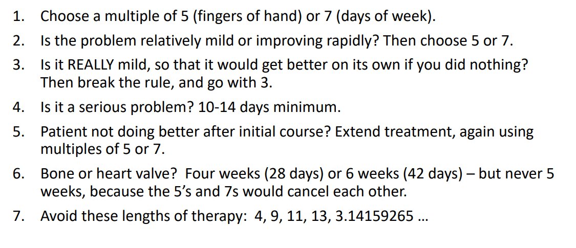 How to determine length of antibiotic therapy?  

ID trade secrets here😂😂😂 

Opportunity to plug <a href="/BradSpellberg/">Brad Spellberg</a>'s tireless work to remind us that shorter is better!  
bradspellberg.com/shorter-is-bet…
