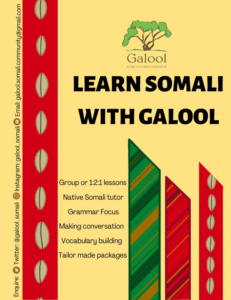 galool_somali's tweet photo. Interested in learning Somali? Drop us a line to find out more…. https://t.co/DRmD2fSyEG