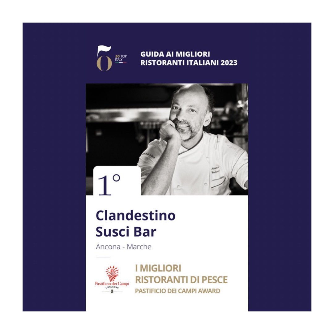 Il Clandestinosuscibar miglior ristorante di pesce per la guida 50 Top Italy 2023..
Quest’anno il tema narrativo del Clandestino è il “Susci Movies”, menù dedicato al cinema nel piatto.
 “La vita è bella” …Anzi bellissima. Grazie a @50topitaly
#clandestinosuscibar #morenocedroni