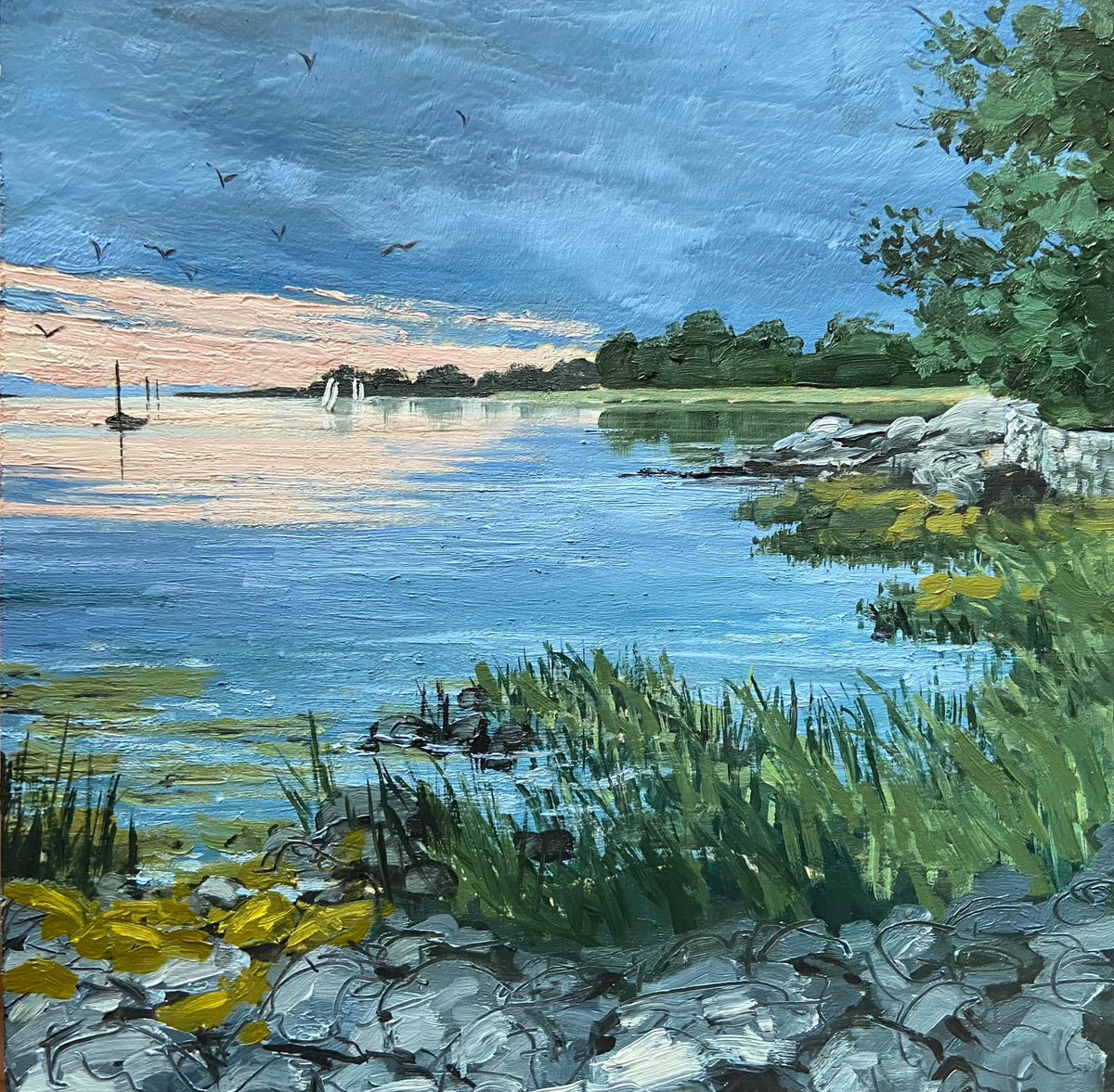 Cape Porpoise boat launch 1&2 6x6” oil on board Part of a diptych! (Sold)