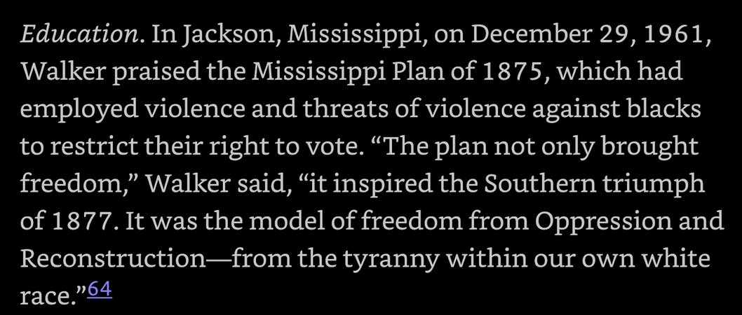 JustinElliott's tweet photo. Ed Uihlein also sponsored a 1962 Chicago speech by Edwin Walker, a former general turned segregationist rabble rouser. 

Here’s Walker in late 1961 talking up the “Southern triumph” over Reconstruction and “the tyranny within our own white race," via @eh_miller's book: https://t.co/xngYO7TshO