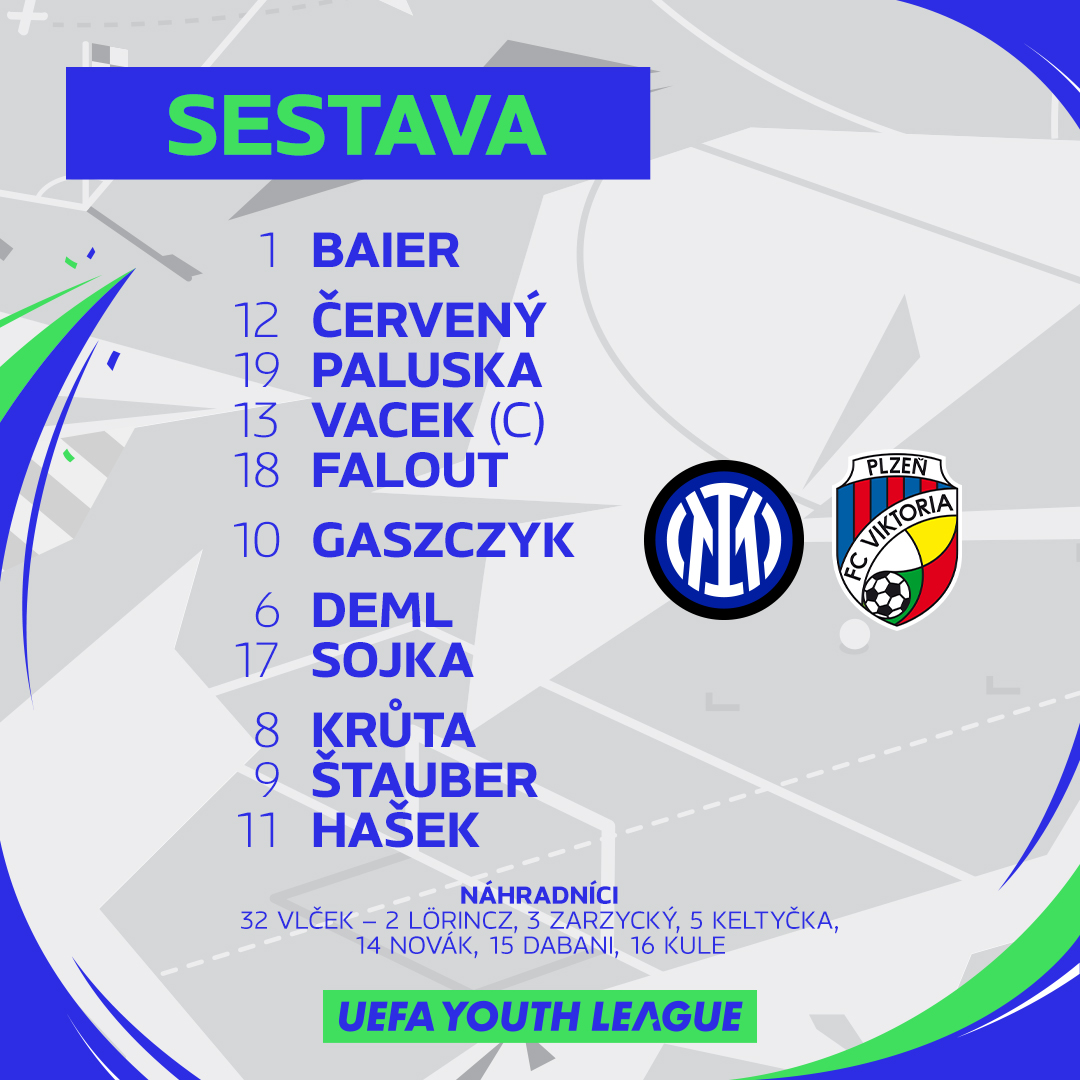 fcviktorkaplzen's tweet photo. 👥 | Na Inter vyběhne tato jedenáctka! ✊

👀 Přímý přenos z utkání můžete sledovat na Nova Sport 4 📺

#INTPLZ #fcvpU19 #UYL
@UEFAYouthLeague https://t.co/9hD5aF0hdN