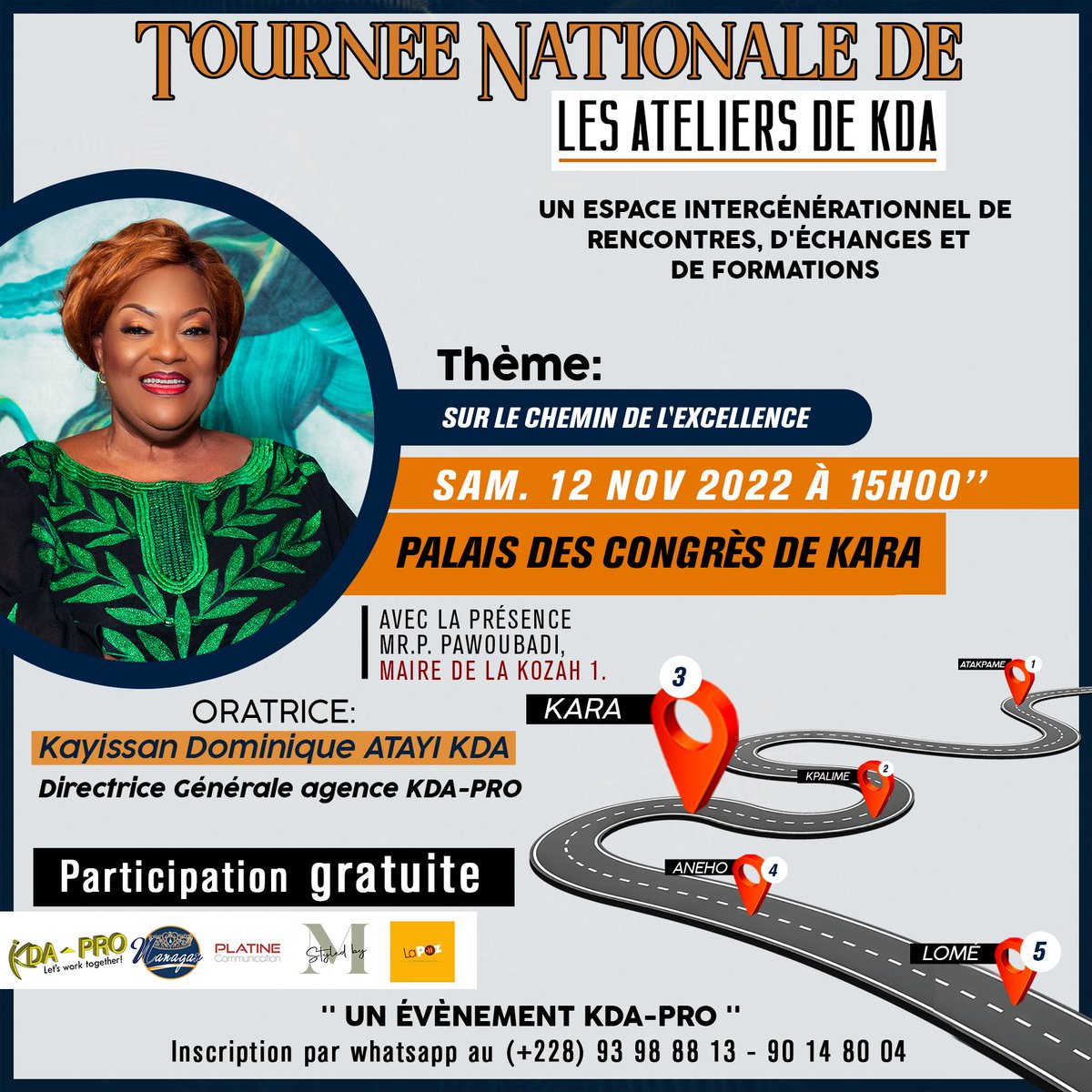 KayissanKda's tweet photo. Beaucoup de retours encourageants concernant la Tournée Nationale de #lesateliersdekda
La #jeunesse a besoin de #mentors pour la guider et l'orienter "Sur le chemin de l'#excellence"
Après #Atakpamé et #Kpalimé, rdv au Palais des Congrès de #Kara le 12 nov.
#KDAPRO #Togo https://t.co/B7cvoc9u7R