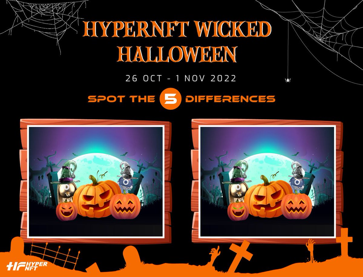 🎃Happy Halloween🎃 Let's play a game 🎮. Spot the difference between the two pictures 🖼 below and stand a chance to win Limited Edition HOS NFT Accessories 🎩🧹 worth of $5,000!! 2️⃣0️⃣ Lucky Winners 🏆 will be chosen at random. Giveaway Period: 26th Oct - 1st Nov 2022 🗓
