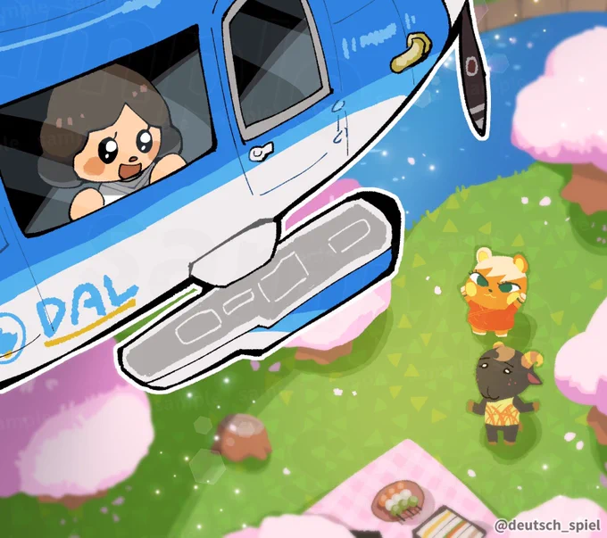 2021年4月〜2022年3月のカレンダー(あつ森の島の住人+プレイヤー)を友人にプレゼントした時の絵12枚、めちゃくちゃ上手く描けて気に入ってるので少しずつ上げていきますまずは4月〜7月分 