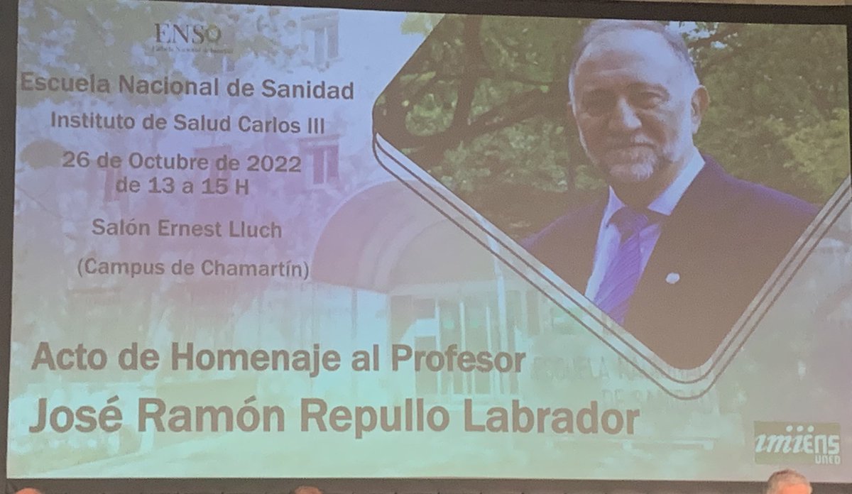 Homenaje al profesor <a href="/repunomada/">repu nomada</a> en la #ENS gran maestro y amigo <a href="/JosRamnMora/">José Ramón Mora</a> <a href="/josemfreire/">Jose-Manuel Freire</a> <a href="/abogadoenferme/">⚖️ Chema Antequera Vinagre⚖️</a> <a href="/AngelaAmyts/">Angela Hernández Puente 👩🏽‍⚕️</a> <a href="/jezquerra57/">Julian Ezquerra</a> <a href="/alafuentej/">Alberto Lafuente</a> <a href="/juliomayol/">Julio Mayol</a> <a href="/SaludISCIII/">Instituto de Salud Carlos III (ISCIII)</a>