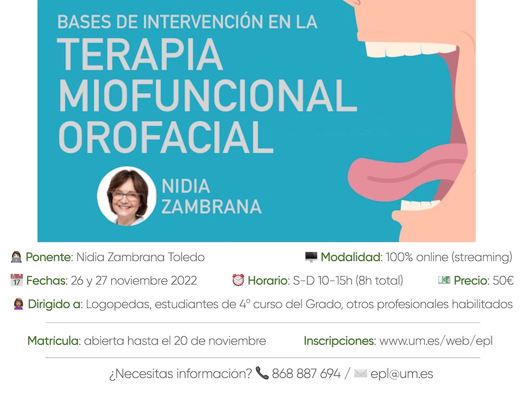 PracticaEscuela's tweet photo. 📢📢 ¿Quieres conocer las BASES DE INTERVENCIÓN EN TERAPIA MIOFUNCIONAL OROFACIAL?. Apúntate a nuestro nuevo curso con NIDIA ZAMBRANA, 100% online y por sólo 50€. ¡Abierto el plazo de matrícula!

Información: 🔗 https://t.co/n3cd9k1Yli
Inscripciones: 🔗 https://t.co/OxEnkgoiTz https://t.co/omvCSbRjOQ
