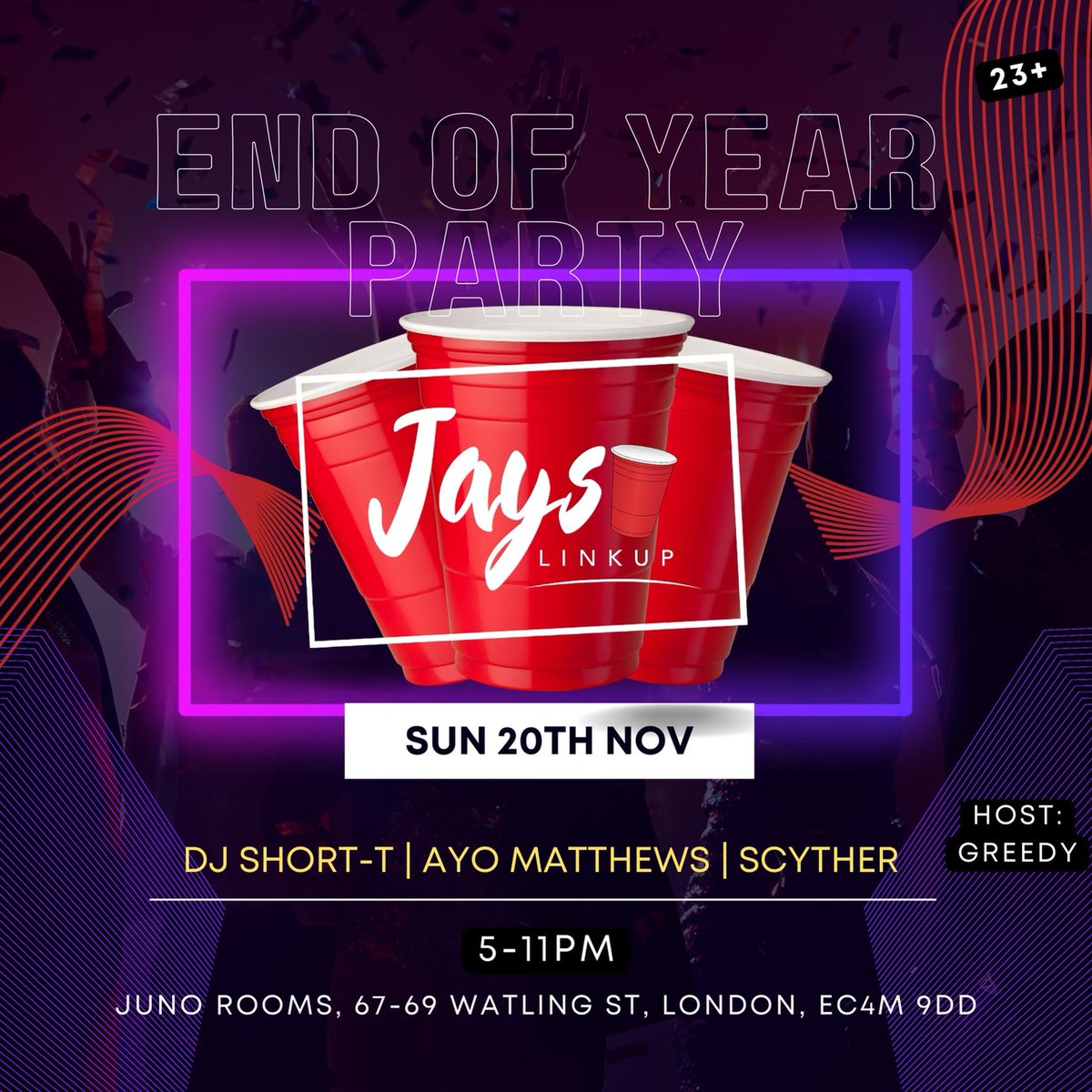 Last Jays for the year! 
Tickets will drop today at 7pm!

Dj’s on the day, we got Dj Short T, <a href="/AyoMatthews/">AM9 - Russell Westbrook Stan Account</a> and <a href="/DJSCYTHER/">DJ Scyther</a> to close of the year! 

Host on the day we have <a href="/GreedyGH1/">Greedy</a> 

#jayslinkup 🥤