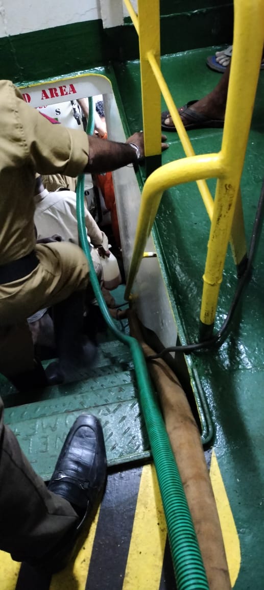 FireService_ANP's tweet photo. #FSChatham responded a call at Chatham Jetty on 25Oct,due to some technical snag,sea water started flooding the MVShakti-II engine room.#Firefighters deployed the pumps with great difficulty at bottom of ship &amp; pumped out the water within 2hrs.The staff of ship removed the snag. https://t.co/u26u8kfyoS
