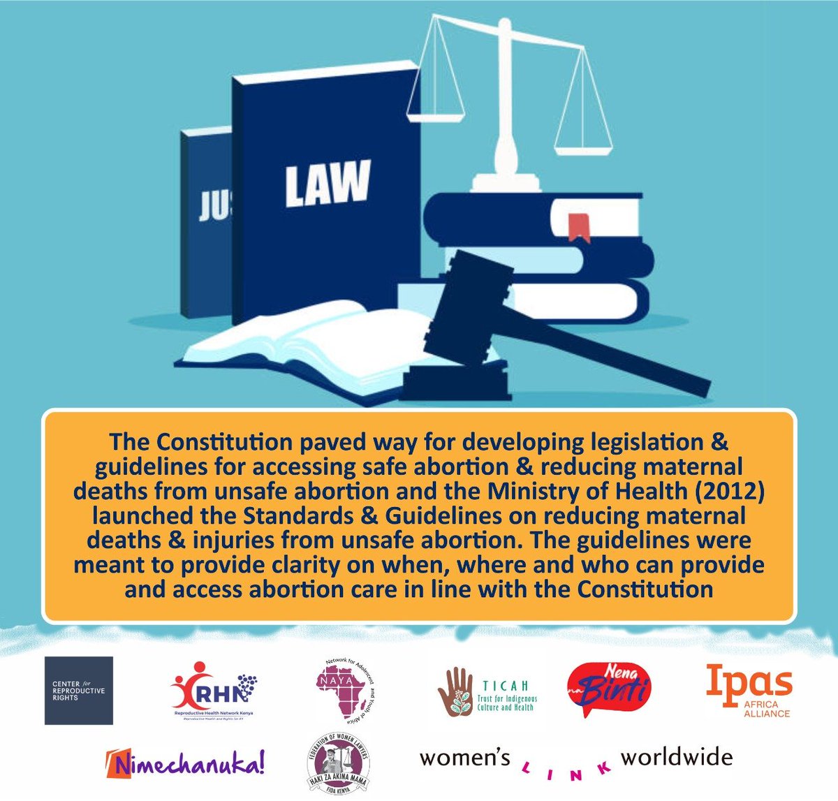 Despite the fact that the constitution provides a framework for legislative developments, guidelines such as the (Standard and guidelines on reducing maternal deaths and injuries from unsafe abortions) are not fully implemented, as we continue to witness an increase in abortions.