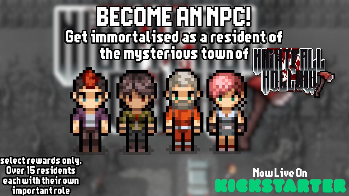 Check out one of our rewards on #Kickstarter , Get your name in the game as a resident of Nightfall Hollow! along side many more rewards. *limited availability* #IndieGameDev #indiedev #indiegames #indiegame #gamedevelopment #HorrorGames #videogames #twitch #twitchstream #itchio