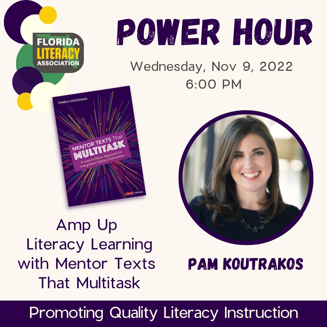FlaReads's tweet photo. 🎙In this Power Hour featuring @pamkou, we will discuss how teachers can choose a multitasking text and enjoy the plentiful benefits of “short stacks” of these powerhouse teaching tools. Let's reimagine and redefine the role of mentor texts. 
🔗 to register in bio
🆓 for members https://t.co/jVpI1NRJpD