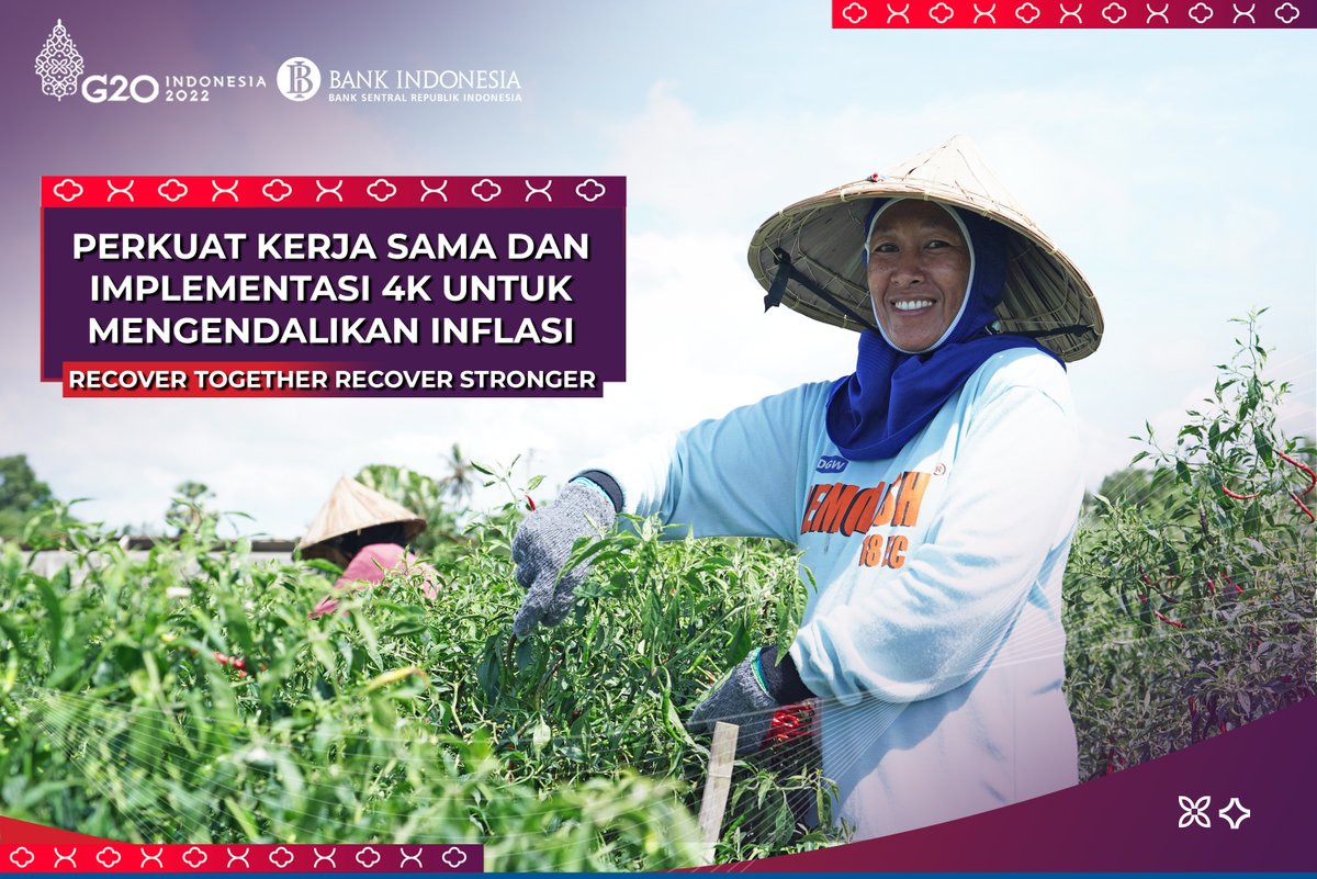 bank_indonesia's tweet photo. #SobatRupiah, BI mengedepankan strategi 4K di dalam Gernas PIP guna mengantisipasi tekanan inflasi pangan. Yaitu, menjaga keterjangkauan harga, ketersediaan pasokan, kelancaran distribusi, dan komunikasi yang efektif. Langkah ini juga sejalan dengan semangat #G20Indonesia. https://t.co/8y8e4PPPBI