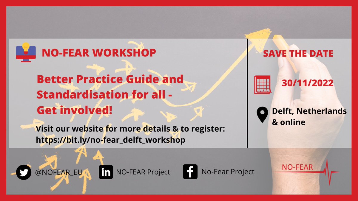 📢<a href="/NOFEAR_EU/">NO FEAR</a> invites you all to join the #Standardisation #workshop “Better Practice Guide and Standardisation for all - Get involved” on 30 November 2022.

The event page is available here no-fearproject.eu/better-practic… and the 

Zoom link to register is us06web.zoom.us/webinar/regist…