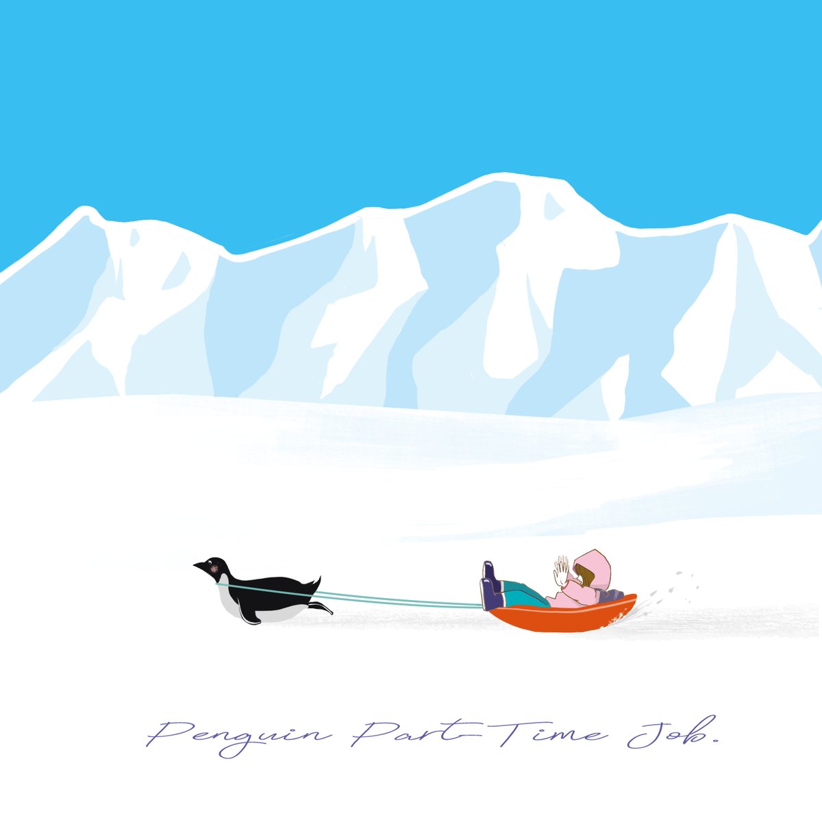 bird penguin snow mountain 1girl boat outdoors  illustration images