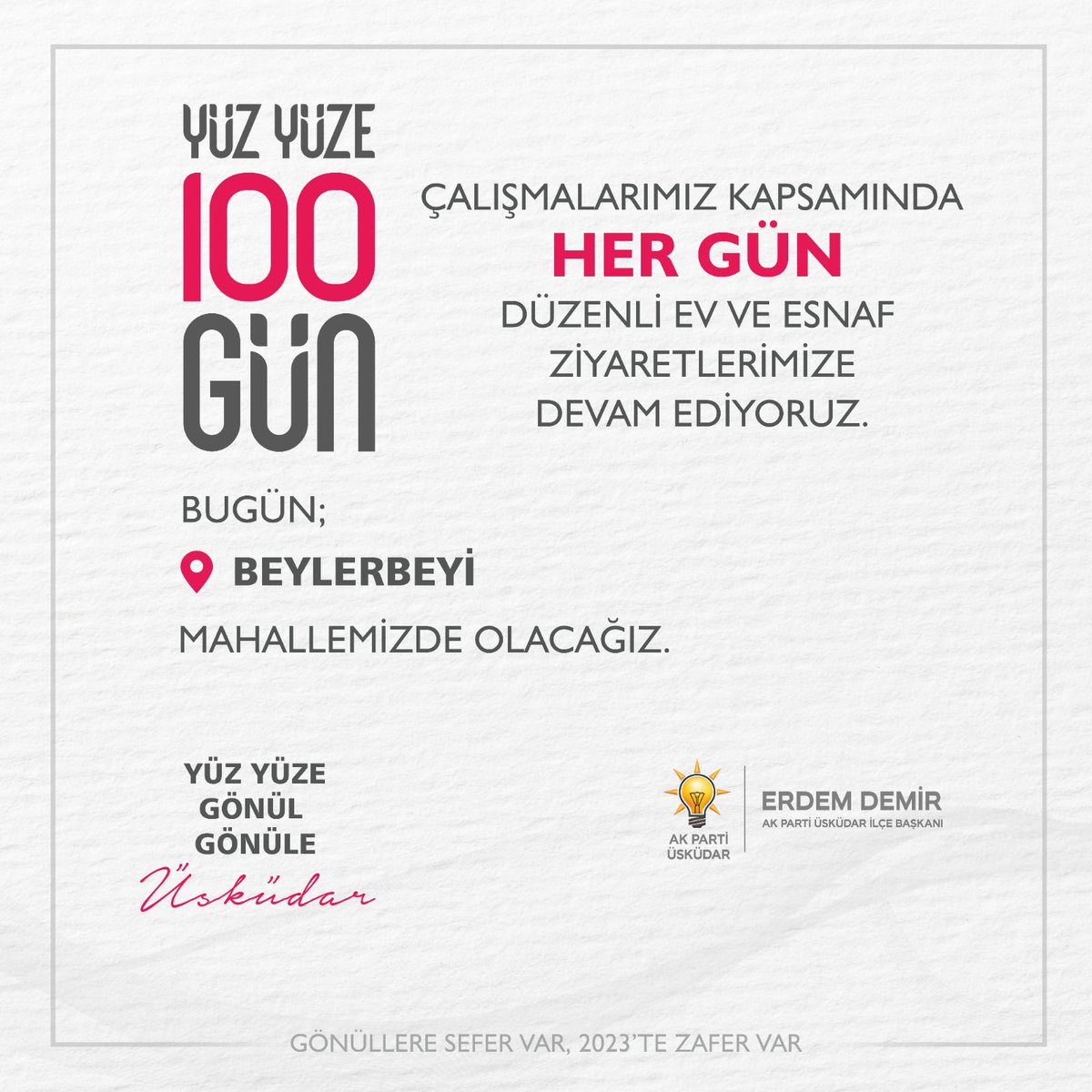 Üsküdarımızda her gün düzenli ev ve esnaf ziyaretlerimize kesintisiz devam ediyoruz. Bugün; 📍 Beylerbeyi Mahallemizde olacağız. #YüzYüze100Gün @osmannnurika