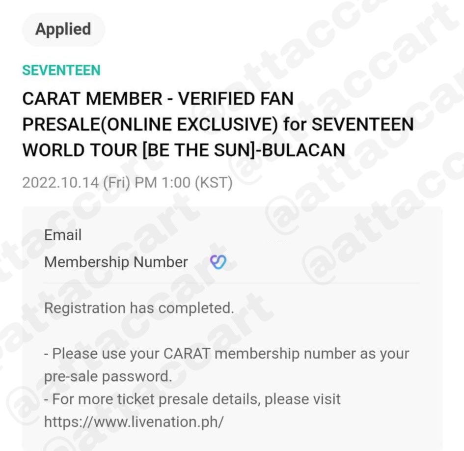 attaccart's tweet photo. wts/lfb ph (helping a friend)

carat membership pre-sale code rental — ₱600

╰ registered and verified 
╰ will send code after payment
╰ dop: payo

🏷️ seventeen be the sun bets bulacan pre sale wtr for rent https://t.co/jSXJa3J3Bz