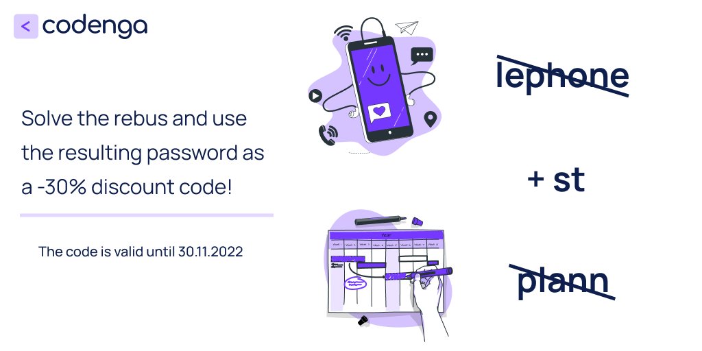 Codenga_com's tweet image. Solve the word puzzle and use the resulting password as a -30% discount code!🤓

codenga.com/products

#codenga #codengaQuiz #learningonline #quiztime #onlineeducation