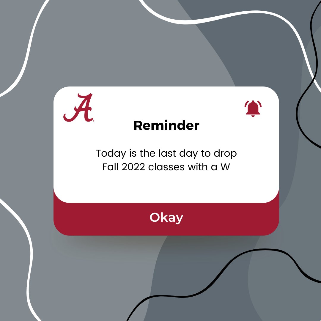 Spooky grades got you thinking about dropping?

Use your current grades &amp; remaining assignments to help you determine if dropping is the right choice for you. If you're not sure, talk with your advisor!

#WhereLegendsAreMade #TheUniversityofAlabama #RollTide #SuccessStory
