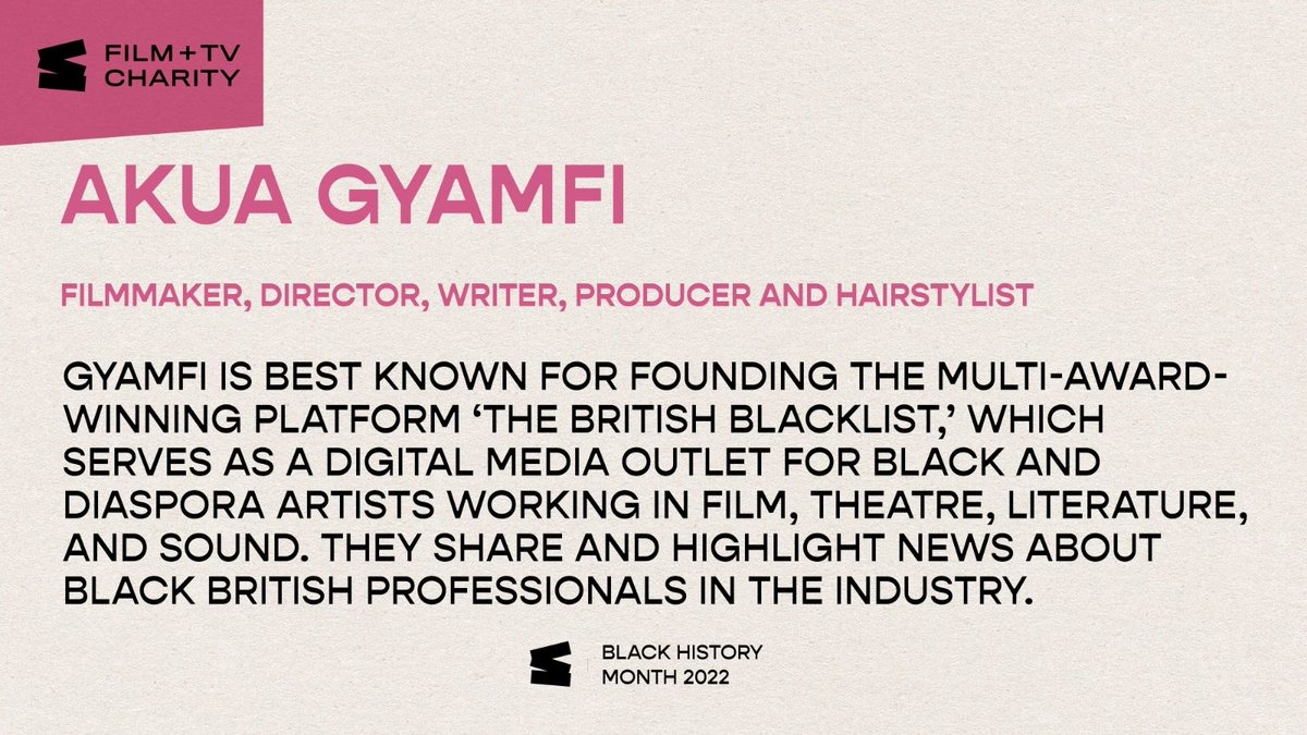 Spotlighting people in our industry! Akua Gyamfi. Filmmaker, Director, Writer, Producer and Hairstylist. @BritBlacklist #WeAreFilmAndTV #BHM22